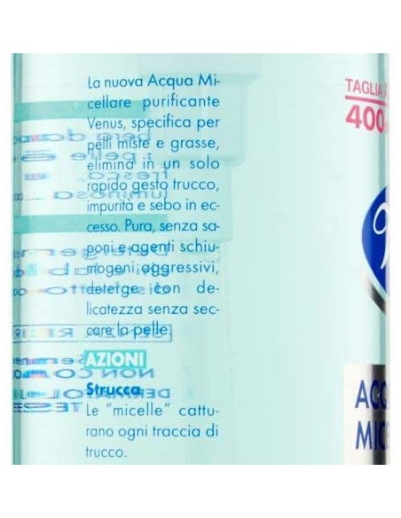 venus acqua micellare 400ml - purificante - struccante pelli miste o grasse: tuttocasashop.live: igiene e cura della persona