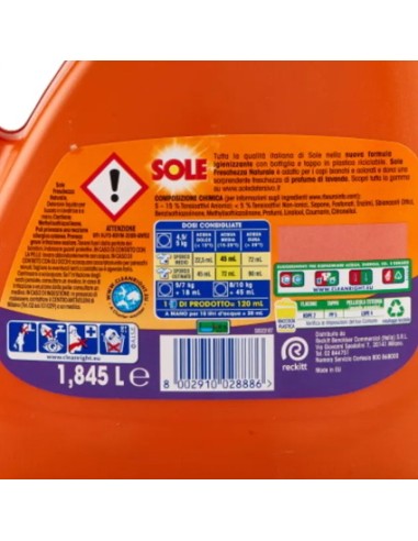 sole detersivo lavatrice liquido - 41 lavaggi 1845ml - freschezza naturale: tuttocasashop.live: prodotti per bucato e tessuti