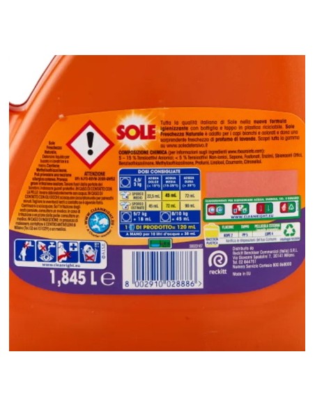 sole detersivo lavatrice liquido - 41 lavaggi 1845ml - freschezza naturale: tuttocasashop.live: prodotti per bucato e tessuti