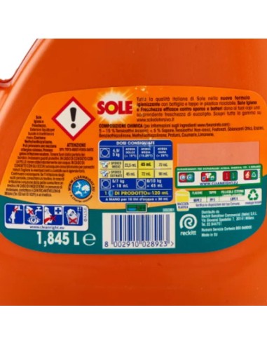 sole detersivo lavatrice liquido - 41 lavaggi 1845ml - igiene e freschezza: tuttocasashop.live: prodotti per bucato e tessuti