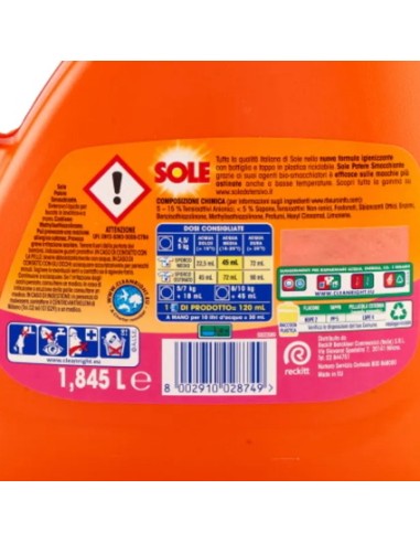 sole detersivo lavatrice liquido - 41 lavaggi 1845ml - potere smacchiante: tuttocasashop.live: prodotti per bucato e tessuti
