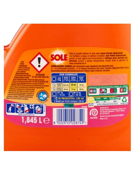 sole detersivo lavatrice liquido - 41 lavaggi 1845ml - potere smacchiante: tuttocasashop.live: prodotti per bucato e tessuti