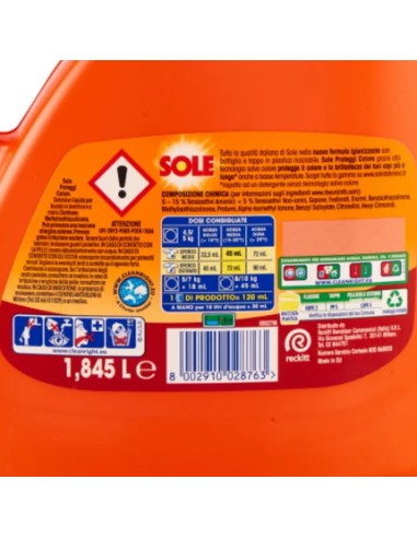 sole detersivo lavatrice liquido - 41 lavaggi 1845ml - proteggi colore: tuttocasashop.live: prodotti per bucato e tessuti