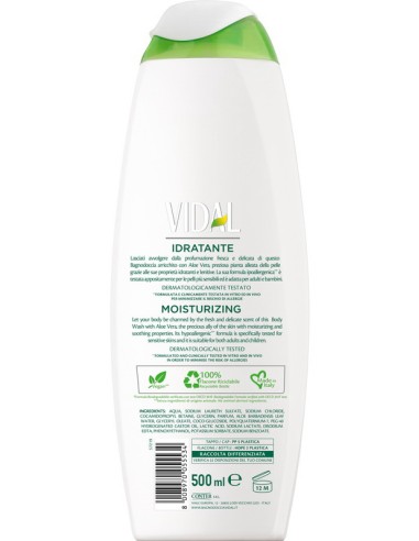 vidal bagnodoccia 500ml - idratante - aloe vera: tuttocasashop.live: igiene e cura della persona
