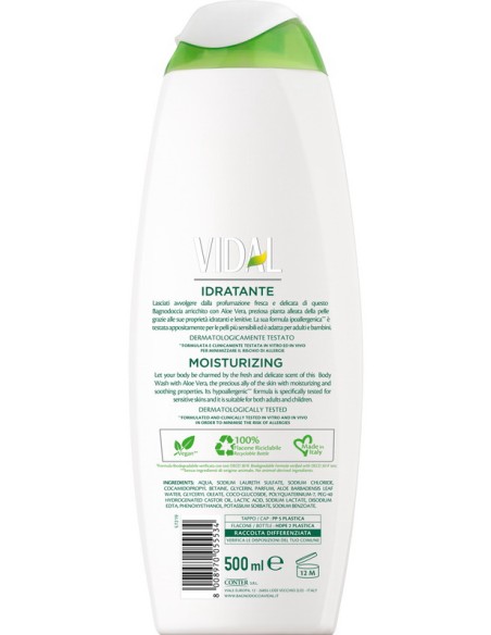 vidal bagnodoccia 500ml - idratante - aloe vera: tuttocasashop.live: igiene e cura della persona