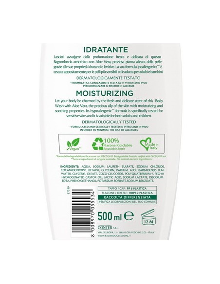 vidal bagnodoccia 500ml - idratante - aloe vera: tuttocasashop.live: igiene e cura della persona