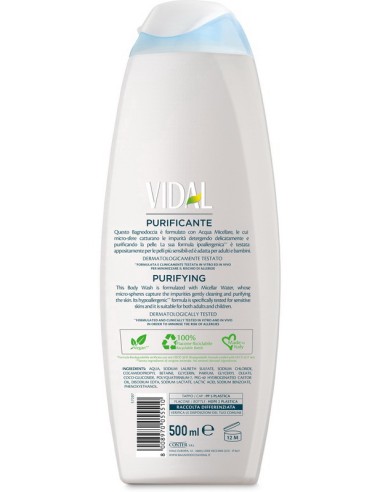 vidal bagnodoccia 500ml - purificante - hydra pure - acqua micellare: tuttocasashop.live: igiene e cura della persona