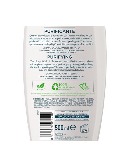 vidal bagnodoccia 500ml - purificante - hydra pure - acqua micellare: tuttocasashop.live: igiene e cura della persona