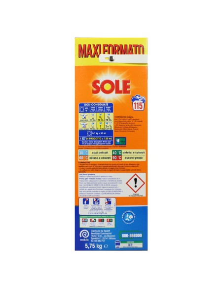 sole detersivo lavatrice in polvere - fusto da 115 misurini - 5750g: tuttocasashop.live: prodotti per bucato e tessuti