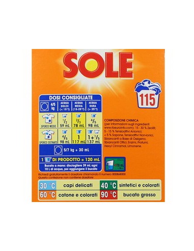 sole detersivo lavatrice in polvere - fusto da 115 misurini - 5750g: tuttocasashop.live: prodotti per bucato e tessuti