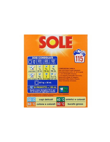 sole detersivo lavatrice in polvere - fusto da 115 misurini - 5750g: tuttocasashop.live: prodotti per bucato e tessuti