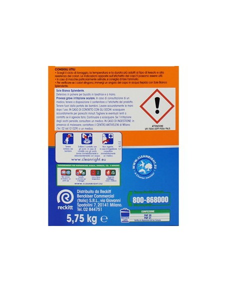 sole detersivo lavatrice in polvere - fusto da 115 misurini - 5750g: tuttocasashop.live: prodotti per bucato e tessuti