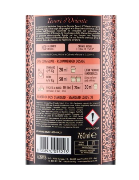 tesori d'oriente ammorbidente - 38 lavaggi 760ml - hammam: tuttocasashop.live: prodotti per bucato e tessuti
