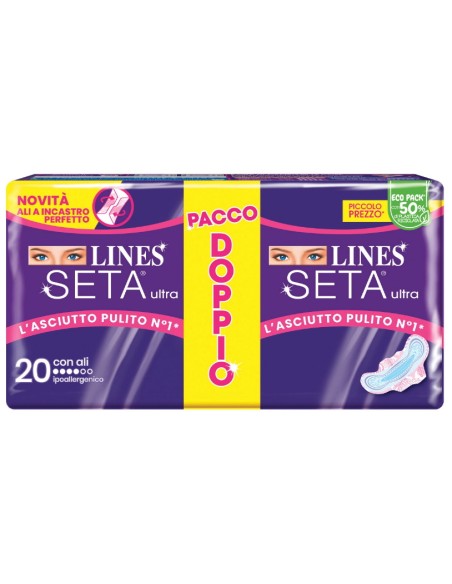 lines seta ultra assorbenti - pacco doppio - 20 pezzi - anatomico con ali: tuttocasashop.live: igiene e cura della persona