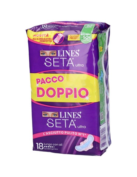lines seta ultra assorbenti - pacco doppio - 18 pezzi - lungo con ali: tuttocasashop.live: igiene e cura della persona