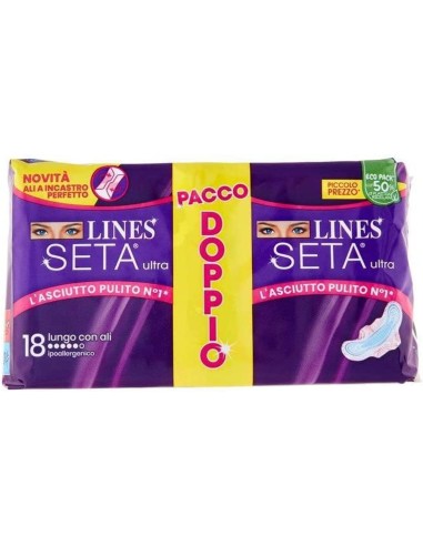 lines seta ultra assorbenti - pacco doppio - 18 pezzi - lungo con ali: tuttocasashop.live: igiene e cura della persona