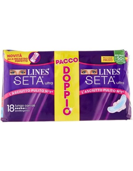lines seta ultra assorbenti - pacco doppio - 18 pezzi - lungo con ali: tuttocasashop.live: igiene e cura della persona