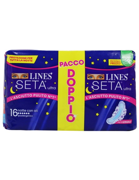 lines seta ultra assorbenti - pacco doppio - 16 pezzi - notte con ali: tuttocasashop.live: igiene e cura della persona
