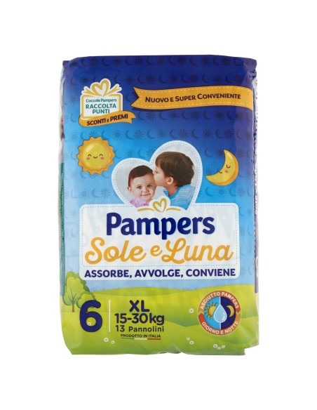 pampers sole e luna - 13 pannolini taglia 6 xl extra large 15-30 kg: tuttocasashop.live: igiene e cura della persona