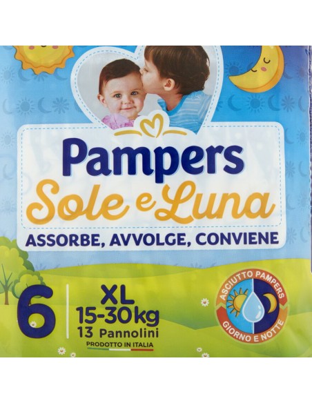 pampers sole e luna - 13 pannolini taglia 6 xl extra large 15-30 kg: tuttocasashop.live: igiene e cura della persona