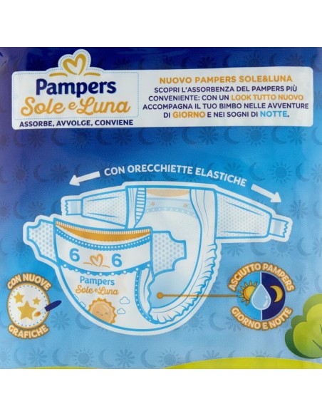 pampers sole e luna - 13 pannolini taglia 6 xl extra large 15-30 kg: tuttocasashop.live: igiene e cura della persona