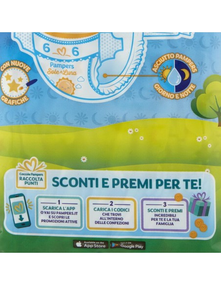 pampers sole e luna - 13 pannolini taglia 6 xl extra large 15-30 kg: tuttocasashop.live: igiene e cura della persona