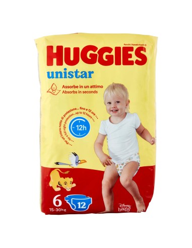 huggies unistar - 12 pannolini taglia 6 xl extra large 15-30 kg: tuttocasashop.live: igiene e cura della persona