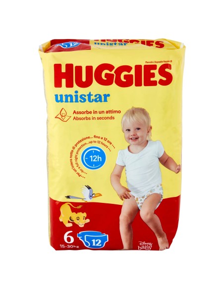 huggies unistar - 12 pannolini taglia 6 xl extra large 15-30 kg: tuttocasashop.live: igiene e cura della persona