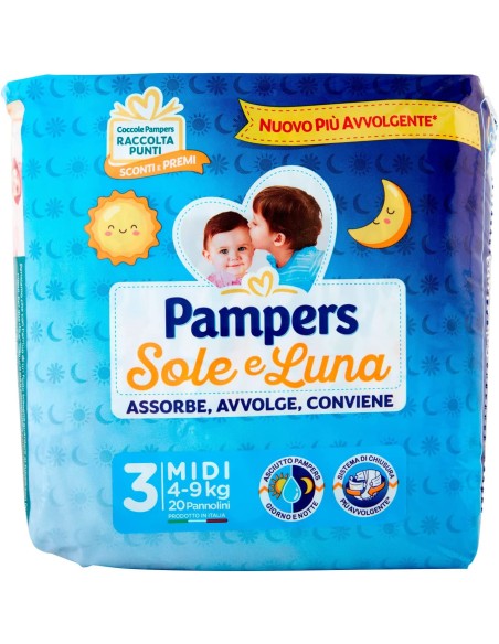 pampers sole e luna - 20 pannolini taglia 3 midi 4-9 kg: tuttocasashop.live: igiene e cura della persona