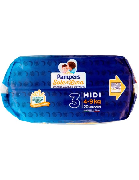 pampers sole e luna - 20 pannolini taglia 3 midi 4-9 kg: tuttocasashop.live: igiene e cura della persona