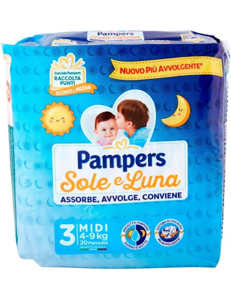 pampers sole e luna - 20 pannolini taglia 3 midi 4-9 kg: tuttocasashop.live: igiene e cura della persona