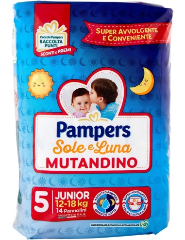 pampers sole e luna mutandino - 14 pannolini taglia 5 junior 12-18kg: tuttocasashop.live: igiene e cura della persona