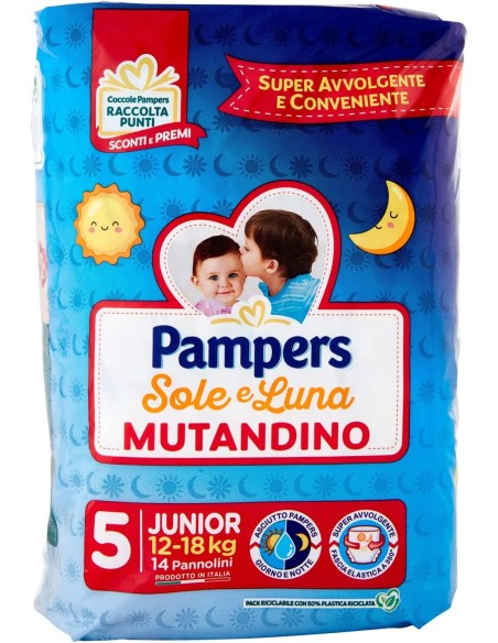 pampers sole e luna mutandino - 14 pannolini taglia 5 junior 12-18kg: tuttocasashop.live: igiene e cura della persona
