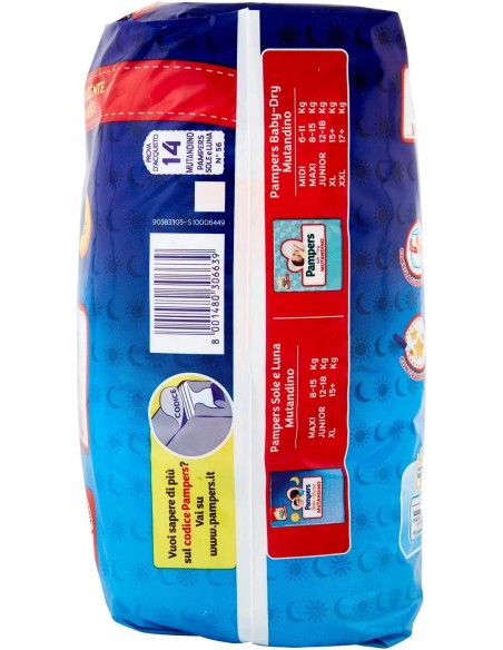 pampers sole e luna mutandino - 14 pannolini taglia 5 junior 12-18kg: tuttocasashop.live: igiene e cura della persona