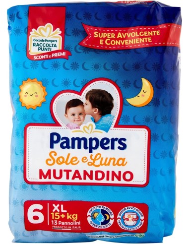 pampers sole e luna mutandino 13 pannolini taglia 6 xl extra large 15+ kg: tuttocasashop.live: igiene e cura della persona