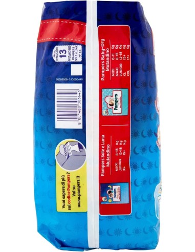 pampers sole e luna mutandino 13 pannolini taglia 6 xl extra large 15+ kg: tuttocasashop.live: igiene e cura della persona