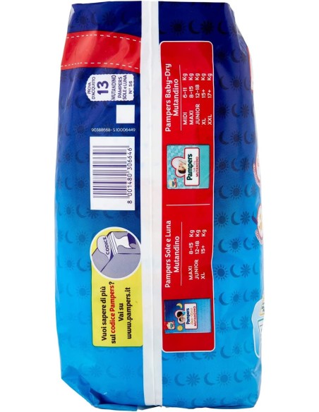 pampers sole e luna mutandino 13 pannolini taglia 6 xl extra large 15+ kg: tuttocasashop.live: igiene e cura della persona