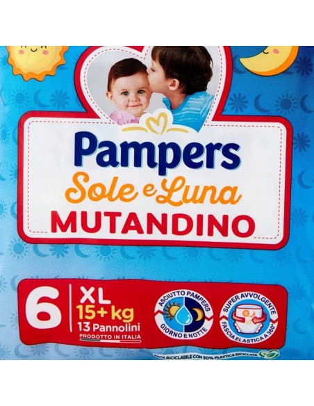 pampers sole e luna mutandino 13 pannolini taglia 6 xl extra large 15+ kg: tuttocasashop.live: igiene e cura della persona
