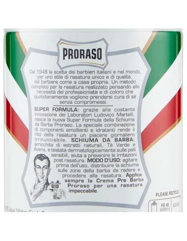 proraso schiuma da barba - 300ml - pelli sensibili - te' verde e avena: tuttocasashop.live: igiene e cura della persona