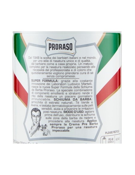 proraso schiuma da barba - 300ml - pelli sensibili - te' verde e avena: tuttocasashop.live: igiene e cura della persona