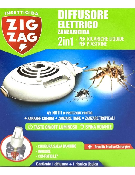 zig zag diffusore elettrico zanzaricida - con ricarica liquida 45 notti: tuttocasashop.live: pulizia e cura della casa