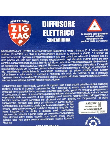 zig zag diffusore elettrico zanzaricida - con ricarica liquida 45 notti: tuttocasashop.live: pulizia e cura della casa