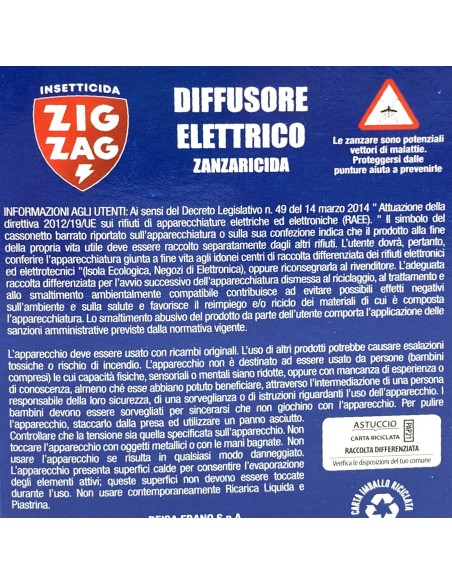zig zag diffusore elettrico zanzaricida - con ricarica liquida 45 notti: tuttocasashop.live: pulizia e cura della casa