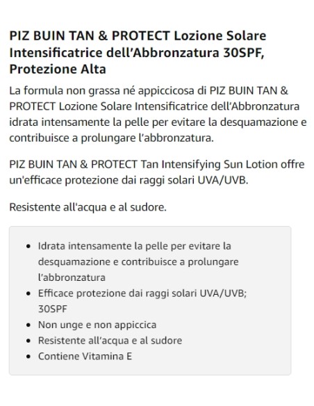 piz buin tan&protect intensifying sun lotion 150ml - spf 30 - intensificante: tuttocasashop.live: igiene e cura della persona