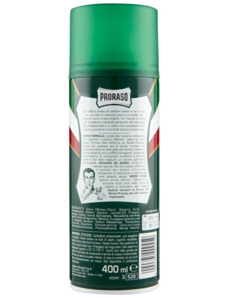 proraso schiuma da barba 400ml - rinfrescante tonificante eucalipto mentolo: tuttocasashop.live: igiene e cura della persona