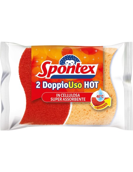 spontex doppiouso hot 2 spugne con abrasivo in cellulosa super assorbente: tuttocasashop.live: pulizia e cura della casa