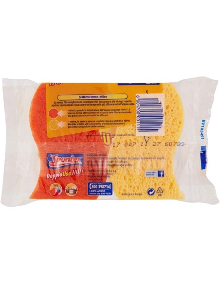 spontex doppiouso hot 2 spugne con abrasivo in cellulosa super assorbente: tuttocasashop.live: pulizia e cura della casa