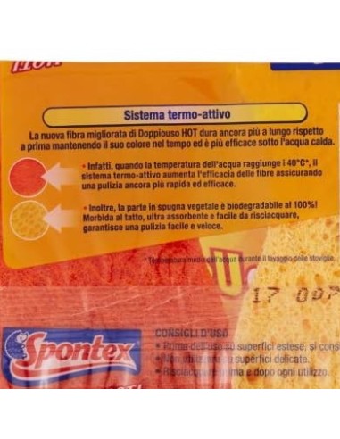 spontex doppiouso hot 2 spugne con abrasivo in cellulosa super assorbente: tuttocasashop.live: pulizia e cura della casa