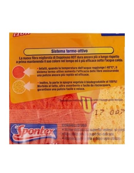 spontex doppiouso hot 2 spugne con abrasivo in cellulosa super assorbente: tuttocasashop.live: pulizia e cura della casa