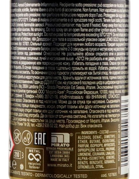 malizia uomo deodorante spray - 150ml - gold: tuttocasashop.live: igiene e cura della persona